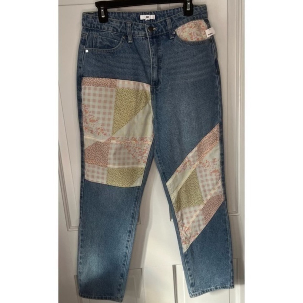 BP. Quilt Patchwork Tapered High Rise Denim Blue Jeans Size 29 NWT - Picture 3 of 7